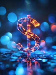 Poster - Creative forex chart on blue bokeh wallpaper. Finance and invest concept. Double exposure. 3D Rendering