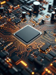 Poster - Circuit board. Electronic computer hardware technology. Motherboard digital chip.
