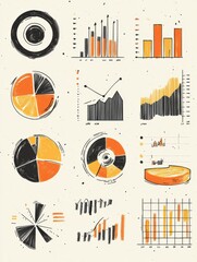 Poster - Hand drawn finance business charts, diagrams, pie graph doodle vector elements