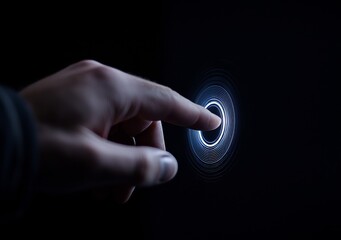 Poster - on a technology-focused virtual screen, a hand touches a detailed circular diagram, encapsulating co