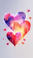 Wall Mural - Abstract Hearts with Glowing Lights watercolor in Fantasy & Abstract on plain white background