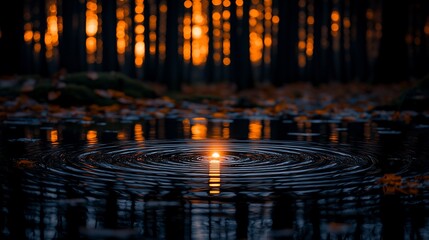 Canvas Print - Candlelight floating on autumnal forest puddle, sunset background, meditation