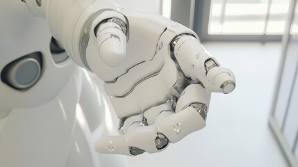 Poster - Futuristic Robot Hand Reaching Out in Bright Clean Environment