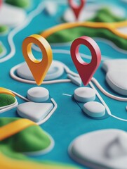 Poster - Digital map with colorful location markers and various icons representing points of interest.