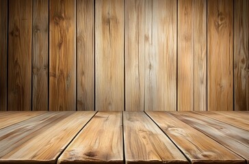 Poster - Wooden floor and wall with a warm, rustic appearance, ideal for backgrounds or showcasing products in a natural setting.