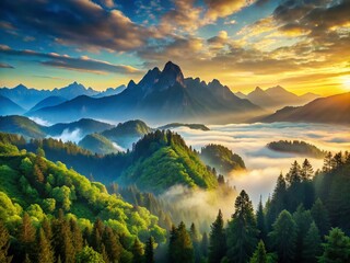 Wall Mural - Serene Mountain Landscape: Yes? - Breathtaking Vista at Dawn