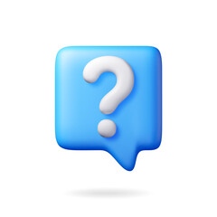 Poster - 3d speech bubble with question mark isolated. render question symbol. square realistic icon. concept