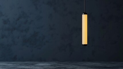 Sticker - Warm light illuminates sleek cylindrical pendant lamp against dark textured wall. AI Generated