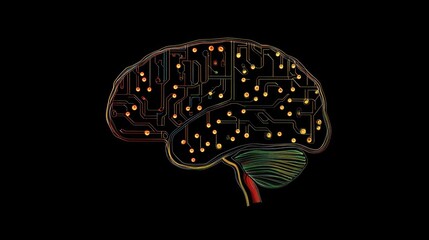 Poster - Artificial Intelligence: A Conceptual Brain Circuitry Design on Black Background