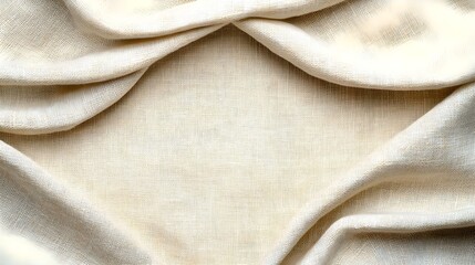 Poster - Soft, textured fabric drapes elegantly, showcasing intricate patterns in a neutral color palette, ideal for fashion or interior design concepts.