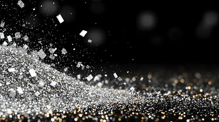Poster - A shimmering pile of glittery particles against a dark background, creating a magical and festive atmosphere.