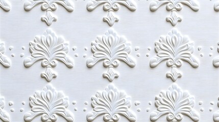 Poster - Textured white wall with embossed floral pattern, creating an elegant and classic look suitable for interior design.