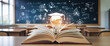 © Mirivox - Bright ideas emerge from an open book in a classroom with a blackboard filled with academic symbols