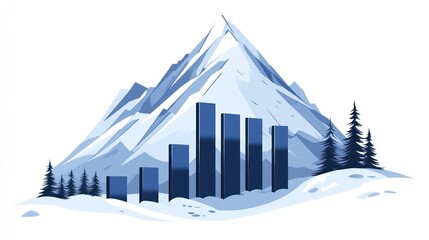 Poster - Financial Growth Peaks: A Bar Graph Set Against a Majestic Winter Mountain