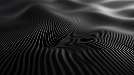 Poster - Captivating black and white abstract texture showcasing fluid lines and waves in a surreal landscape. Generative AI
