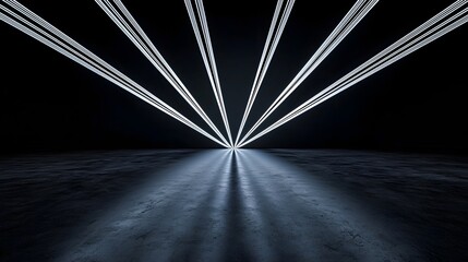 Poster - Abstract image featuring beams of light converging in darkness, creating a striking visual effect with a sense of depth and focus.