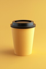 Poster - A vibrant yellow cup of hot coffee sits against an equally cheerful background, inviting warmth and comfort, perfect for a cozy morning or a creative afternoon break