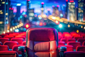 Poster - Double Exposure: Cinema Seat & City Lights - Dramatic Stock Photo
