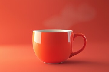 Poster - A vibrant red cup filled with hot coffee releases gentle steam, creating an inviting atmosphere perfect for cozy mornings or relaxing afternoons. Sip and savor each delightful moment