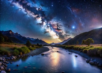 Canvas Print - Simpson River National Reserve, Chile: Night Panorama - Starry Sky over Andean Landscape