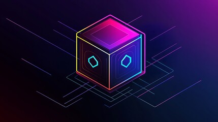 Wall Mural - Vibrant Neon Cube Abstract Digital Art. AI Generated