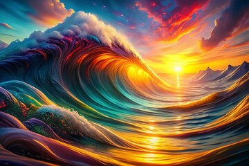 Poster - Dynamic Abstract Waves: Shimmering Light & Colorful Patterns - Stock Photo