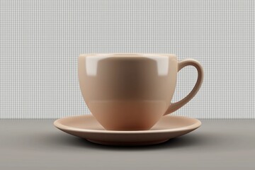 Poster - A beautifully crafted cup of hot coffee sits elegantly on a matching saucer against a soft, minimalist background, inviting moments of relaxation and pleasure