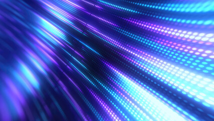 Poster - Vibrant purple and blue dot pattern with streaks of light, creating a sense of energy and futuristic design. Suitable for digital themes and high-tech concepts background