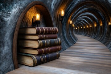 Poster - A gothic-style research chamber filled with ancient books and candlelit desks, where scholars study forbidden research methods