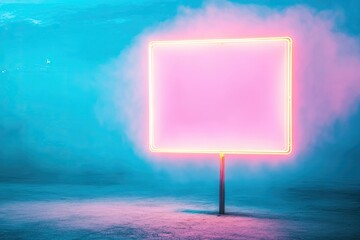 Poster - minimalistic empty neon sign in urban environment glowing vibrantly against night sky