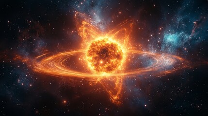 Wall Mural - celestial inferno: cosmic firestorm - a fiery nebula swirls around a blazing star, symbolizing creat