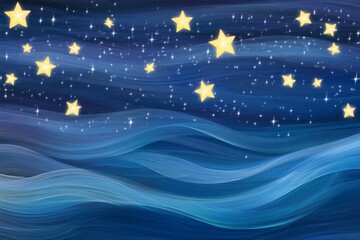 Wall Mural - celestial waves starry night - serene night sky, dreamy waves, twinkling stars, celestial wonder, pe
