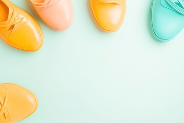 Poster - vibrant photo of ballet flats displayed in symmetrical pattern on plain white background with ample copy space