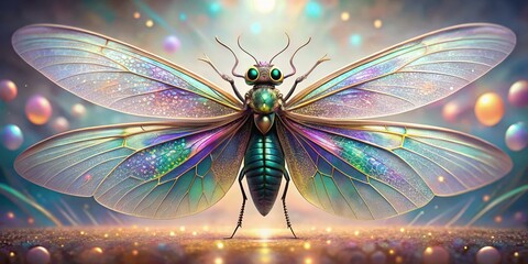 Poster - Ethereal Insect Forms on Dotted Line Background - Surreal Stock Photo
