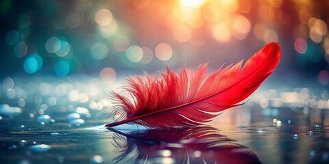 Poster - Ethereal Red Feather Floating in Air -  Stunning Nature Photography