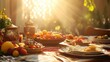 © djatinako - Sunlit Table with Fruit and Golden Decor