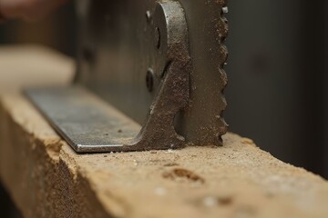 Wall Mural - Close up of hand using metal plane to shave wood with visible grain texture