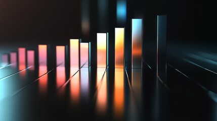 Aufkleber - A D financial bar graph with metallic bars, representing revenue comparison between different companies, placed on a reflective surface with a sleek black background.