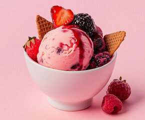 Canvas Print - VERY Appetizing PHOTOGRAPH OF A SMALL BOWL WITH TWO BALLS OF STRAWBERRY ICE CREAM