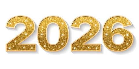 Poster - Glittering gold numbers 2026 shine brightly, celebrating the upcoming year. Sparkles and light reflections create a festive atmosphere, ideal for New Year's celebrations.