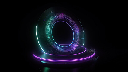 Poster - Futuristic graphic interface, technology abstract. Glowing HUD, science fiction abstract element.