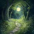© mwisnu - A serene moonlit path through a lush forest, inviting exploration and tranquility.