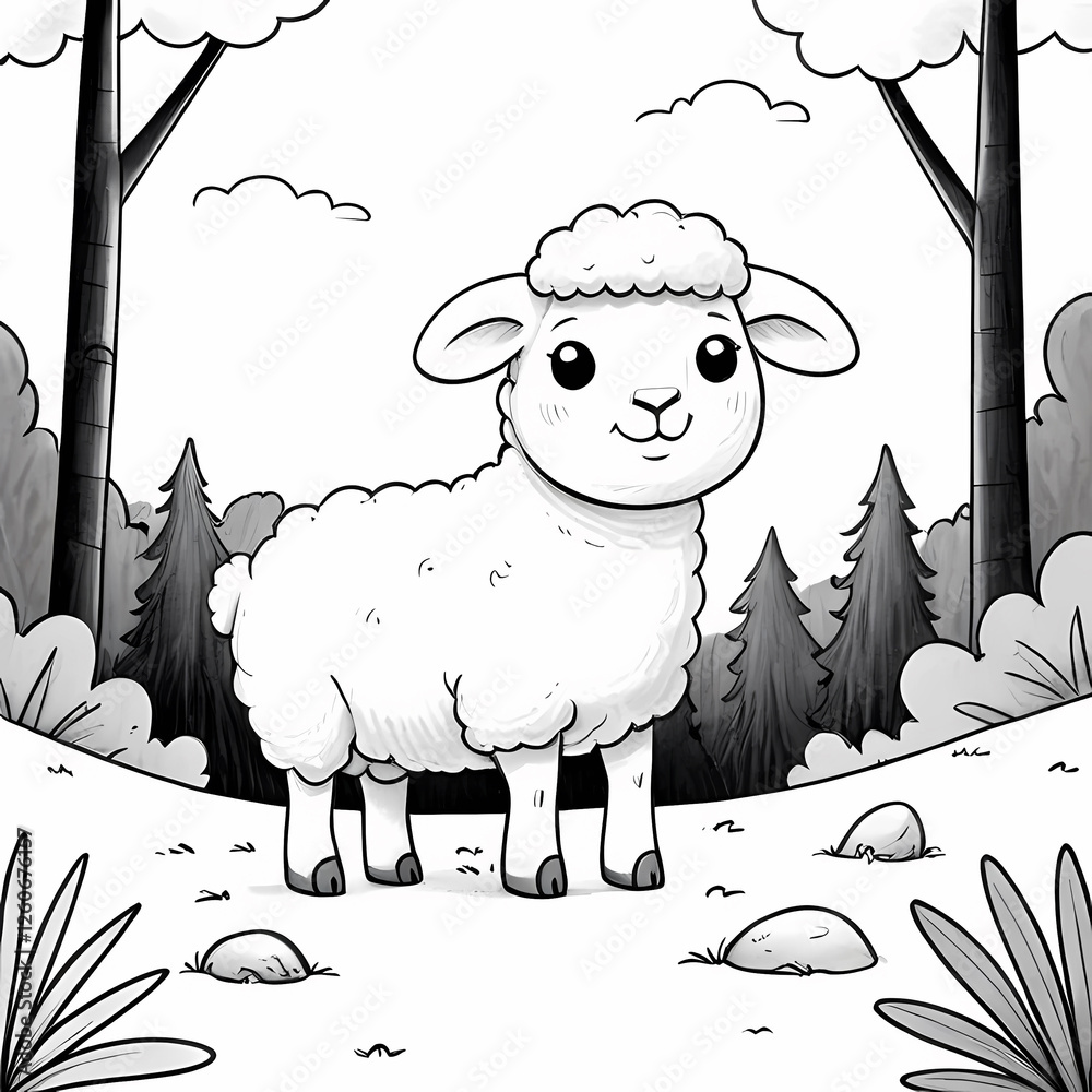 Sheep Isolated Coloring Page for Kids Stock Illustration | Adobe Stock