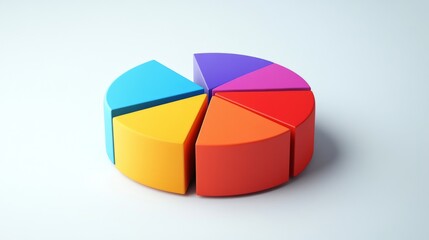 Aufkleber - A multi-colored D pie chart in a minimalist style, with sections slightly lifted to show the data split, presented on a clean, white background.