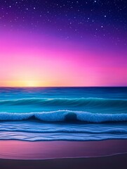 Wall Mural - nightscape ocean waves starry sky sunset - serene ocean waves gently roll onto a tranquil beach unde