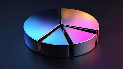 Aufkleber - A sleek metallic D pie chart with separated slices, each segment reflecting light differently, set against a dark gradient background for a high-tech feel.