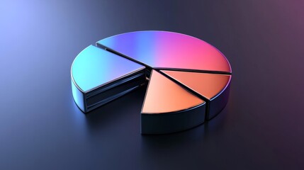 Aufkleber - A sleek metallic D pie chart with separated slices, each segment reflecting light differently, set against a dark gradient background for a high-tech feel.