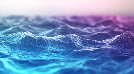 Poster - Abstract Blue and Purple Wavy Background with Glowing Particles