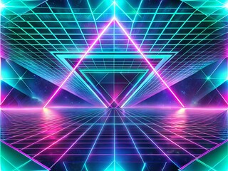 Poster - Futuristic Neon Geometric Manga Background - Cyberpunk Cityscape Illustration