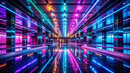Poster - Futuristic Neon Platform: Cyberpunk Cityscape Documentary Photography